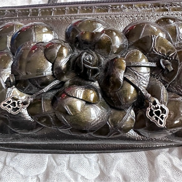 Brighton Rosalie 3D Patent Flower Crossbody Shimmery Olive - Picture 7 of 11